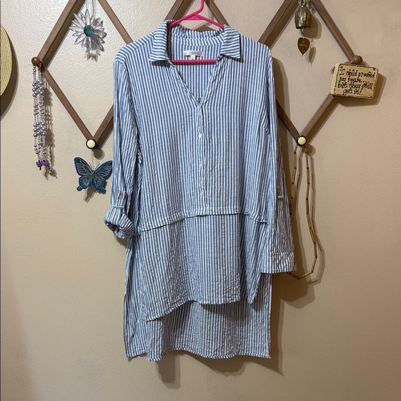 Daily Threads Tops - Striped Blue and White Tunic Top